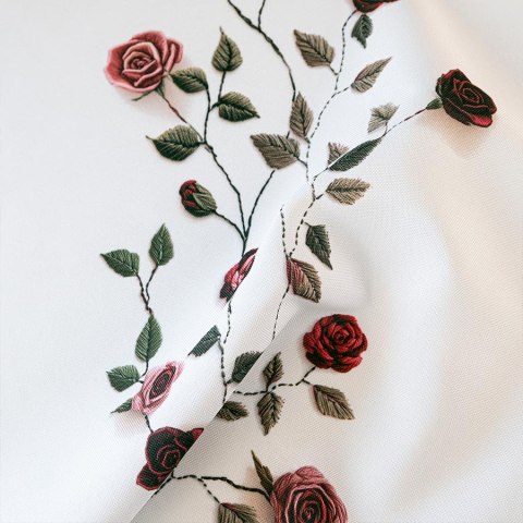 RÓŻYCZKI Z EFEKTEM WYSZYWANIA Tkanina dekoracyjna NINA WODOODPORNA, 160cm, kolor 001 biały D00326/NIW/001/160000/1