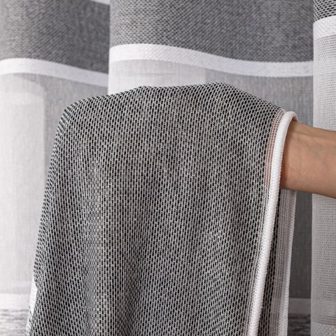 Firanka fantazyjna z ołowianką, wysokość 300cm, kolor 009 biały z szarymi pasami 001827/OLO/009/000300/1