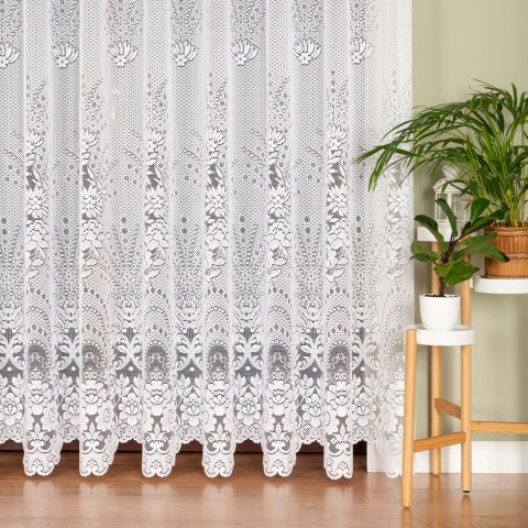 Firanka żakardowa ze wzorem po całości, wysokość 220cm, kolor 001 biały 361090/000/001/000220/1