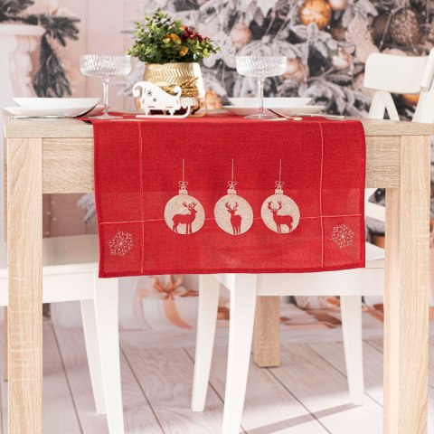 BŁYSZCZĄCY RENIFER Bieżnik z haftem, szerokość 35cm x wysokość 175cm, kolor 003 czerwony 295157/KSP/L03/035175/1