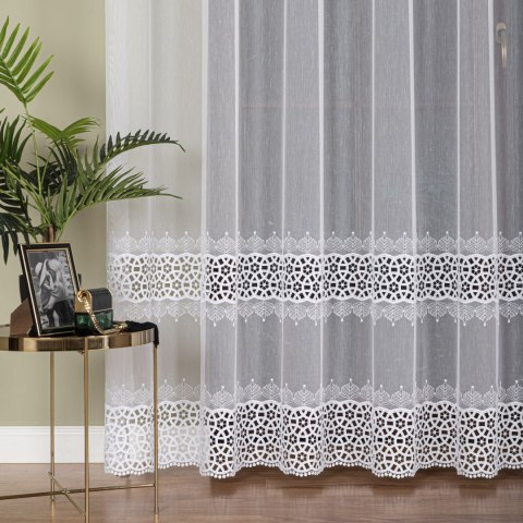 Firanka z aplikacją na markizecie, wysokość 280cm, kolor 001 biały 081574/433/001/000280/1