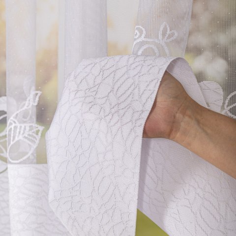 Firanka żakardowa ze wzorem na samym dole, wysokość 175cm, kolor 001 biały 107199/000/001/000175/1