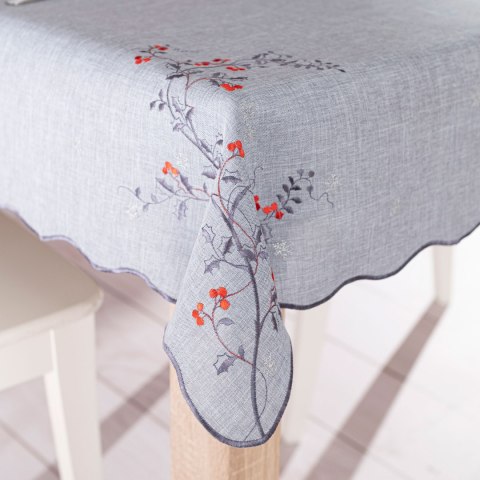 JARZĘBINOWY BLASK Obrus z haftem, szerokość 140cm x wysokość 180cm, kolor 007 szary 645310/KSP/007/140180/1