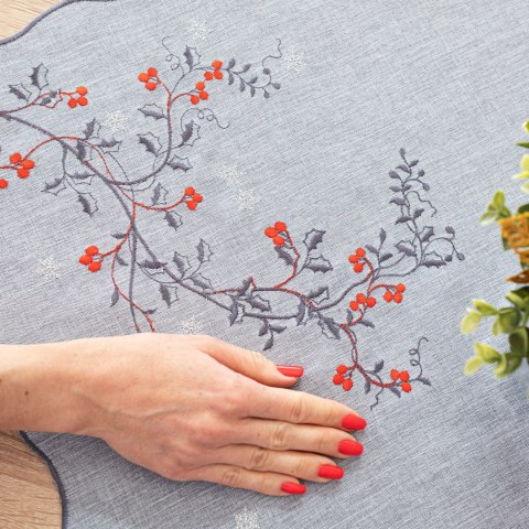 JARZĘBINOWY BLASK Obrus z haftem, szerokość 140cm x wysokość 180cm, kolor 007 szary 645310/KSP/007/140180/1