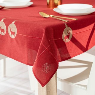 BŁYSZCZĄCY RENIFER Obrus z haftem, szerokość 140cm x wysokość 180cm, kolor 003 czerwony 295157/KSP/L03/140180/1