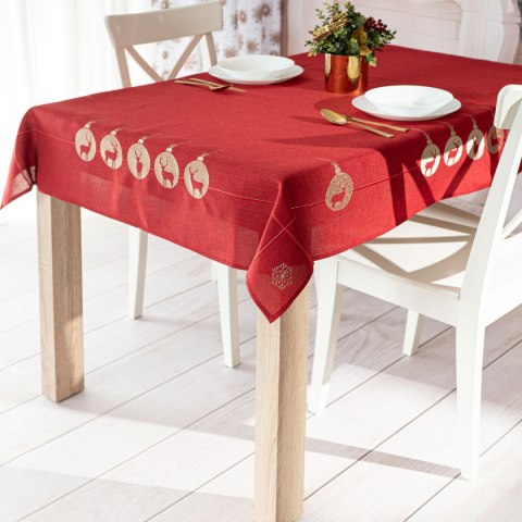 BŁYSZCZĄCY RENIFER Obrus z haftem, szerokość 140cm x wysokość 180cm, kolor 003 czerwony 295157/KSP/L03/140180/1