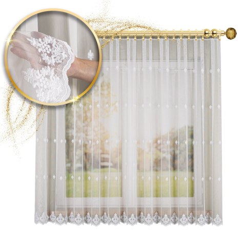 Firanka haftowana pasowa, wysokość 170cm, kolor 001 biały FH0042/768/001/000170/1