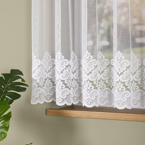 Firanka żakardowa ze wzorem na samym dole, wysokość 155cm, kolor 001 biały 015997/000/001/000155/1