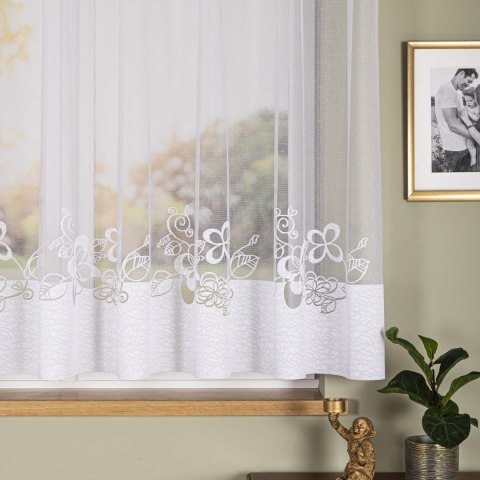 Firanka żakardowa ze wzorem na samym dole, wysokość 155cm, kolor 001 biały 107199/000/001/000155/1