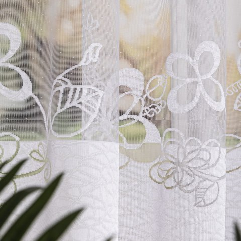 Firanka żakardowa ze wzorem na samym dole, wysokość 155cm, kolor 001 biały 107199/000/001/000155/1