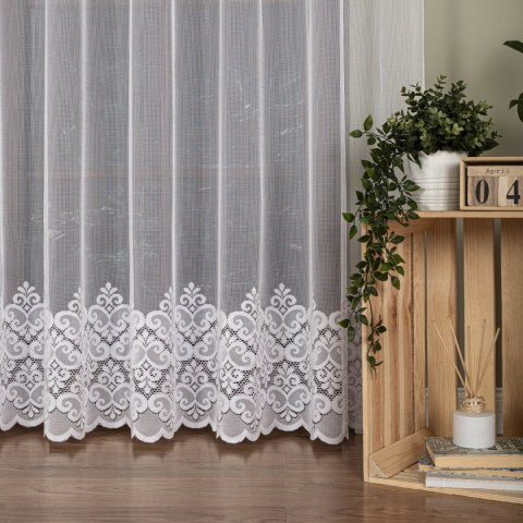Firanka żakardowa ze wzorem na samym dole, wysokość 250cm, kolor 001 biały 015997/000/001/000250/1