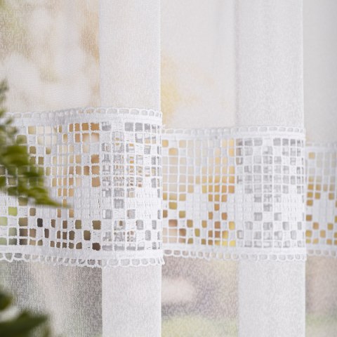 Firanka z aplikacją pasowa, wysokość 175cm, kolor 001 biały 009422/433/001/000175/1