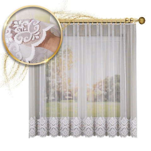 Firanka żakardowa ze wzorem na samym dole, wysokość 175cm, kolor 001 biały 015997/000/001/000175/1