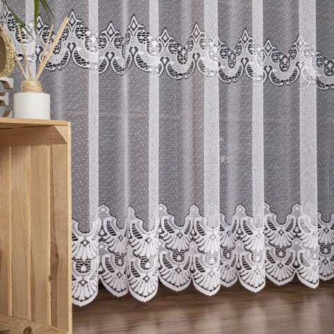 Firanka żakardowa ze wzorem pasowym, wysokość 250cm, kolor 001 biały 361270/000/001/000250/1