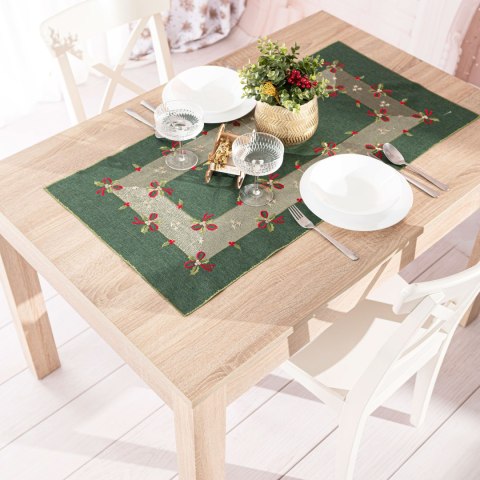 ŚWIĄTECZNE KOKARDKI Bieżnik z haftem, szerokość 50cm x wysokość 100cm, kolor 002 zielony 295161/KSP/002/050100/1