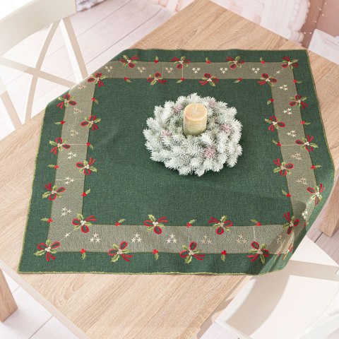 ŚWIĄTECZNE KOKARDKI Serweta z haftem, szerokość 85cm x wysokość 85cm, kolor 002 zielony 295161/KSP/002/085085/1