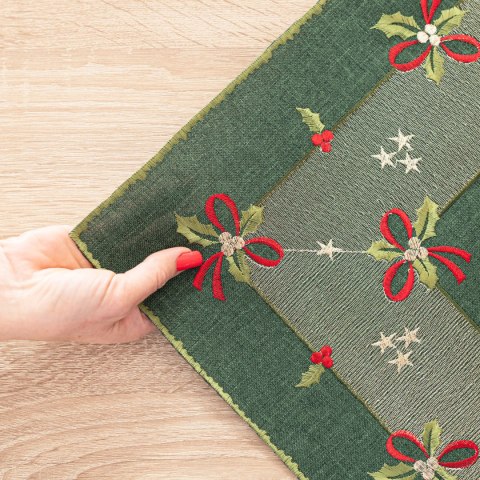 ŚWIĄTECZNE KOKARDKI Serweta z haftem, szerokość 85cm x wysokość 85cm, kolor 002 zielony 295161/KSP/002/085085/1