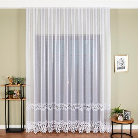 Firanka z aplikacją na markizecie ze wzorem pasowym, wysokość 280cm, kolor 001 biały 009393/433/001/000280/1