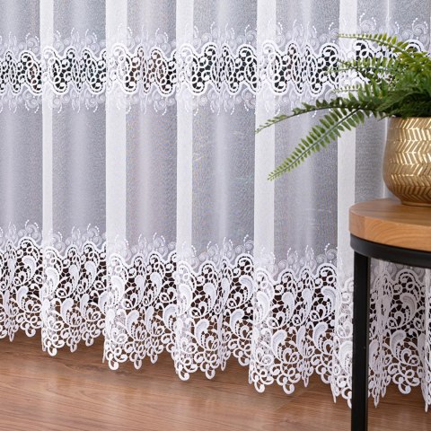 Firanka z aplikacją na markizecie ze wzorem pasowym, wysokość 280cm, kolor 001 biały 009393/433/001/000280/1