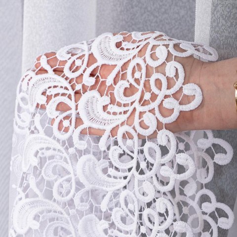 Firanka z aplikacją na markizecie ze wzorem pasowym, wysokość 280cm, kolor 001 biały 009393/433/001/000280/1