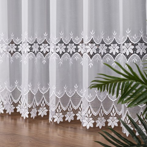 Firanka z aplikacją pasowa, wysokość 280cm, kolor 001 biały 012195/233/001/000280/1