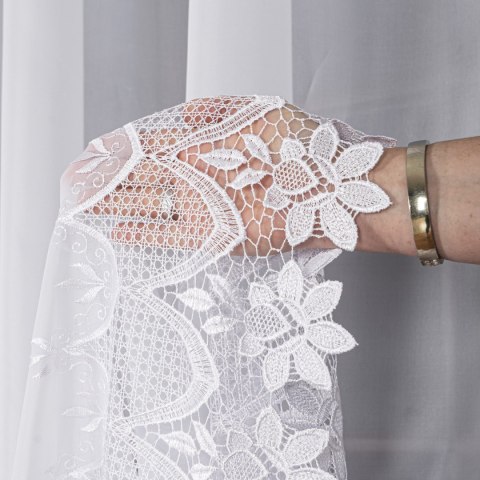 Firanka z aplikacją pasowa, wysokość 280cm, kolor 001 biały 012195/233/001/000280/1