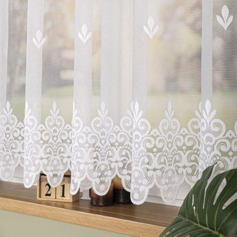 Firanka żakardowa ze wzorem pasowym, wysokość 155cm, kolor 001 biały 107628/000/001/000155/1