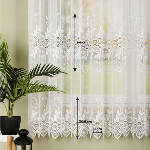 Firanka z aplikacją na markizecie ze wzorem pasowym, wysokość 160cm, kolor 001 biały 122467/433/001/000160/1