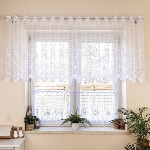 Zazdrostka żakardowa ze wzorem pasowym, wysokość 50cm, kolor 001 biały 044330/000/001/000050/1