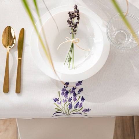 LAWENDOWA POLANA Obrus z haftem, szerokość 140cm x wysokość 220cm, kolor 001 biały 291771/KSP/001/140220/1