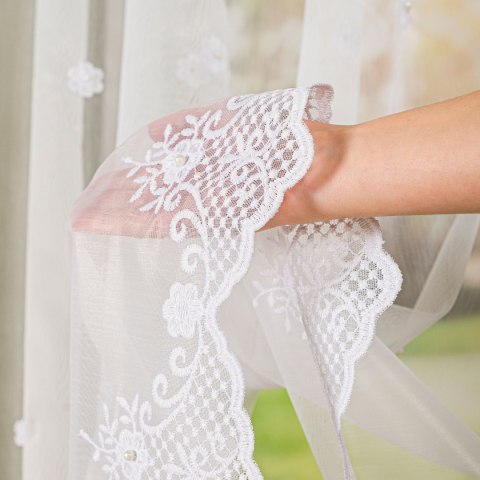 Firanka haftowana pasowa, wysokość 170cm, kolor 904 biały FH0021/000/904/000170/1