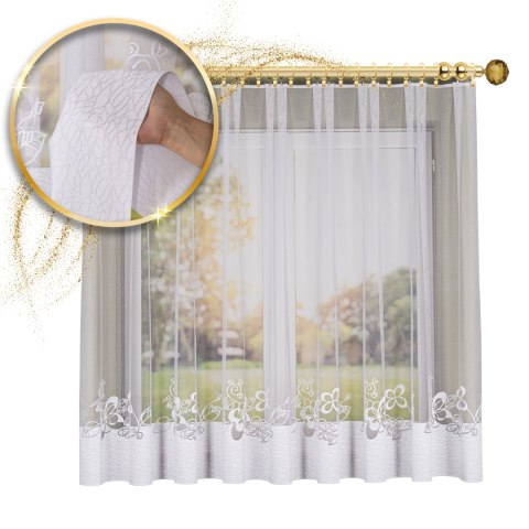 Firanka żakardowa ze wzorem na samym dole, wysokość 175cm, kolor 001 biały 107199/000/001/000175/1