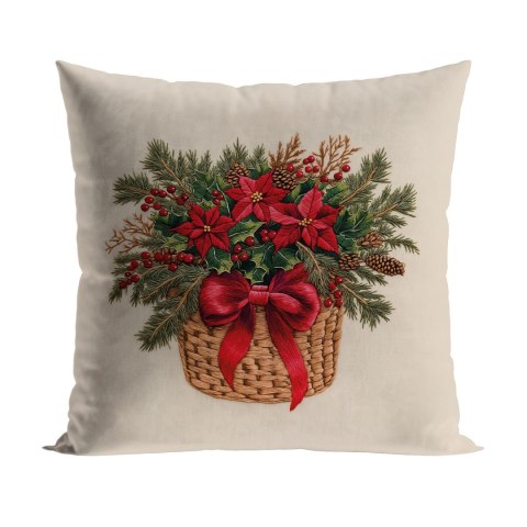 BUKIET W KOSZYKU Z EFEKTEM WYSZYWANIA Poszewka dekoracyjna VELVET, 40x40cm, kolor 004 beżowy PBN365/POP/004/040040/1