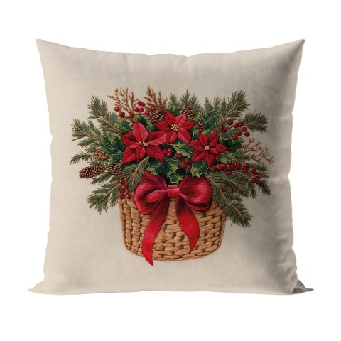 BUKIET W KOSZYKU Z EFEKTEM WYSZYWANIA Poszewka dekoracyjna VELVET, 40x40cm, kolor 004 beżowy PBN365/POP/004/040040/1