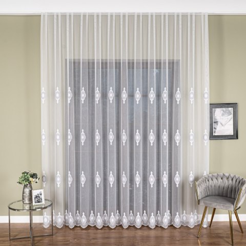 Firanka haftowana pasowa, wysokość 285cm, kolor 002 biały z szaro-białą nicią FH0030/768/002/000285/1