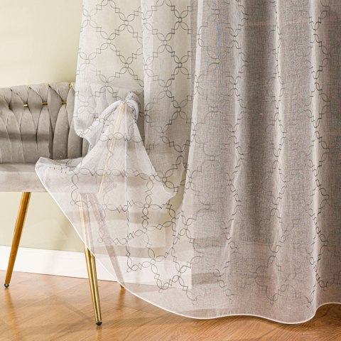 Firanka haftowana po całości z ołowianką, wysokość 280cm, kolor 002 biały z szarym 425060/OLO/002/000280/1