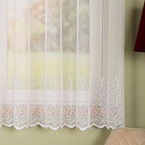 Firanka haftowana ze wzorem na samym dole, wysokość 170cm, kolor 001 biały FH0048/768/001/000170/1