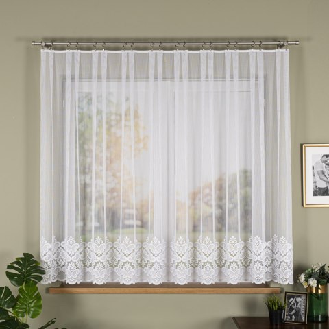 Firanka żakardowa ze wzorem na samym dole, wysokość 155cm, kolor 001 biały 015997/000/001/000155/1