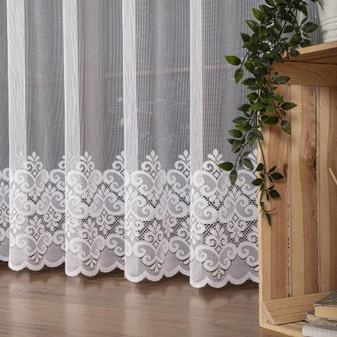 Firanka żakardowa ze wzorem na samym dole, wysokość 250cm, kolor 001 biały 015997/000/001/000250/1