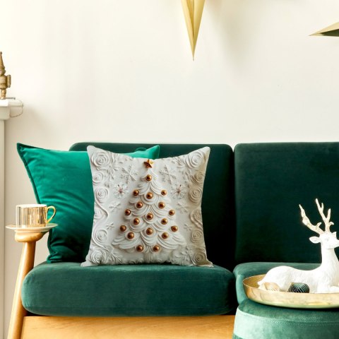 CHOINKA Z EFEKTEM 3D Poszewka dekoracyjna VELVET, 40x40cm, kolor 001 szaro biały PBN335/POP/001/040040/1