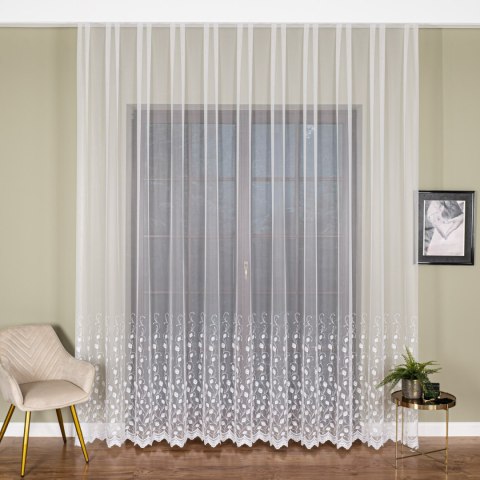 Firanka haftowana samym dołem, wysokość 300cm, kolor 001 biały FH0049/020/001/000300/1