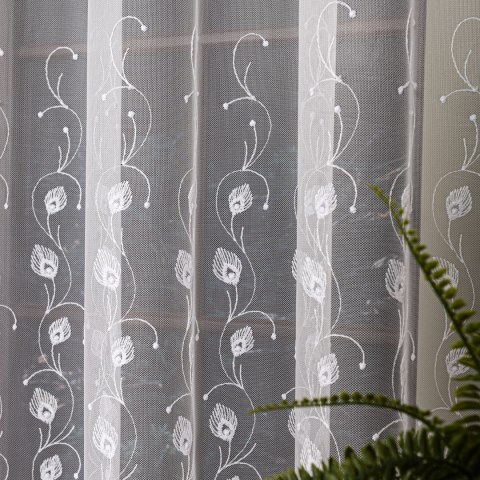 Firanka haftowana samym dołem, wysokość 300cm, kolor 001 biały FH0049/020/001/000300/1