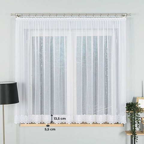 Firanka haftowana ze wzorem na samym dole, wysokość 160cm, kolor 001 biały 007888/768/001/000160/1