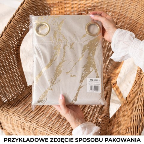 MARMA Zasłona gotowa na taśmie, szerokość 140cm x wysokość 250cm, kolor 002 brązowy ze złotym nadrukiem na VELVI TD0033/ZGT/002/