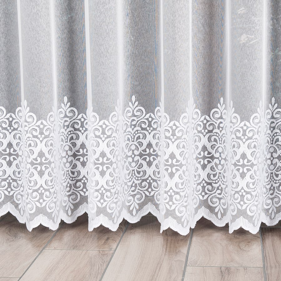 Firanka haftowana na markizecie ze wzorem pasowym, wysokość 250cm, kolor 001 biały 013464/433/001/000250/1