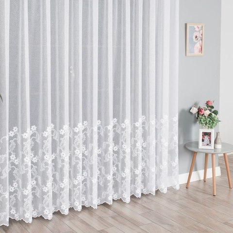 Firanka haftowana ze wzorem na samym dole, wysokość 280cm, kolor 001 biały 033385/382/001/000280/1