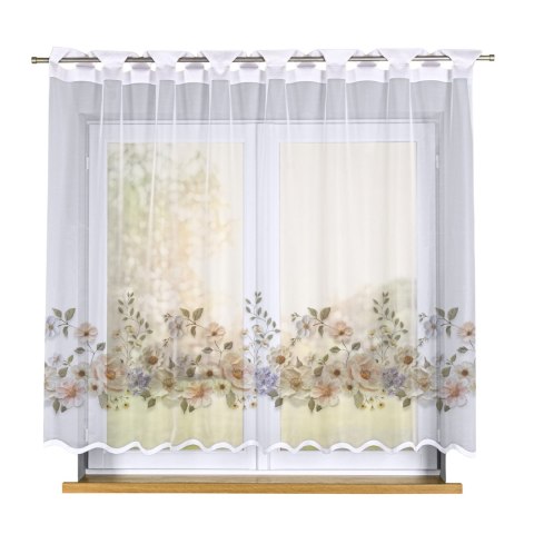 KWIATY Z EFEKTEM WYSZYWANIA Firanka żakardowa gotowa na prosto 023456, szerokość 250 x wysokość 160cm, kolor 001 biały (do wycze