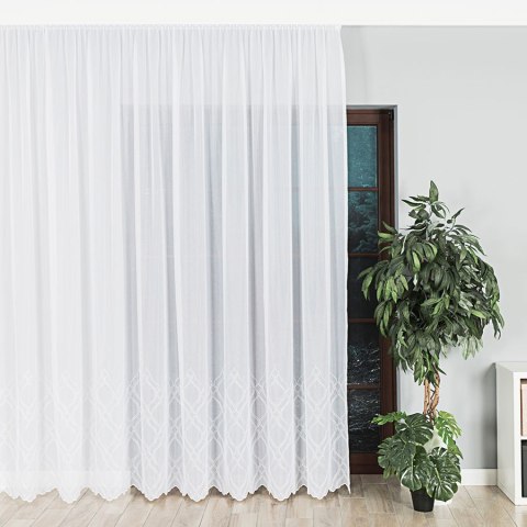 Firanka haftowana ze wzorem na samym dole, wysokość 280cm, kolor 001 biały 034398/955/001/000280/1