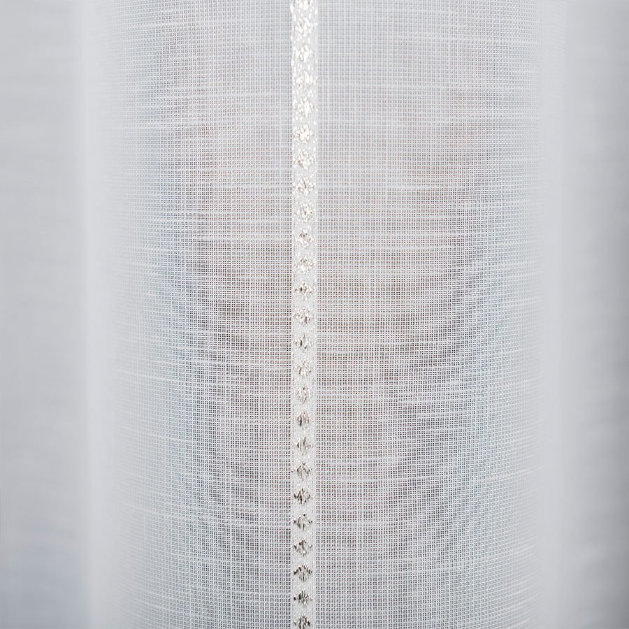 Firanka dekoracyjna ze wzorem po całości, wysokość 300cm, kolor 001 biały ze srebrnymi i kremowymi pasami 431000/000/001/000300/