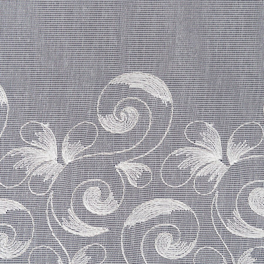 BENITA Firanka haftowana ze wzorem na samym dole, wysokość 290cm, kolor 003 biały ze srebrnym haftem BENITA/382/003/000290/1